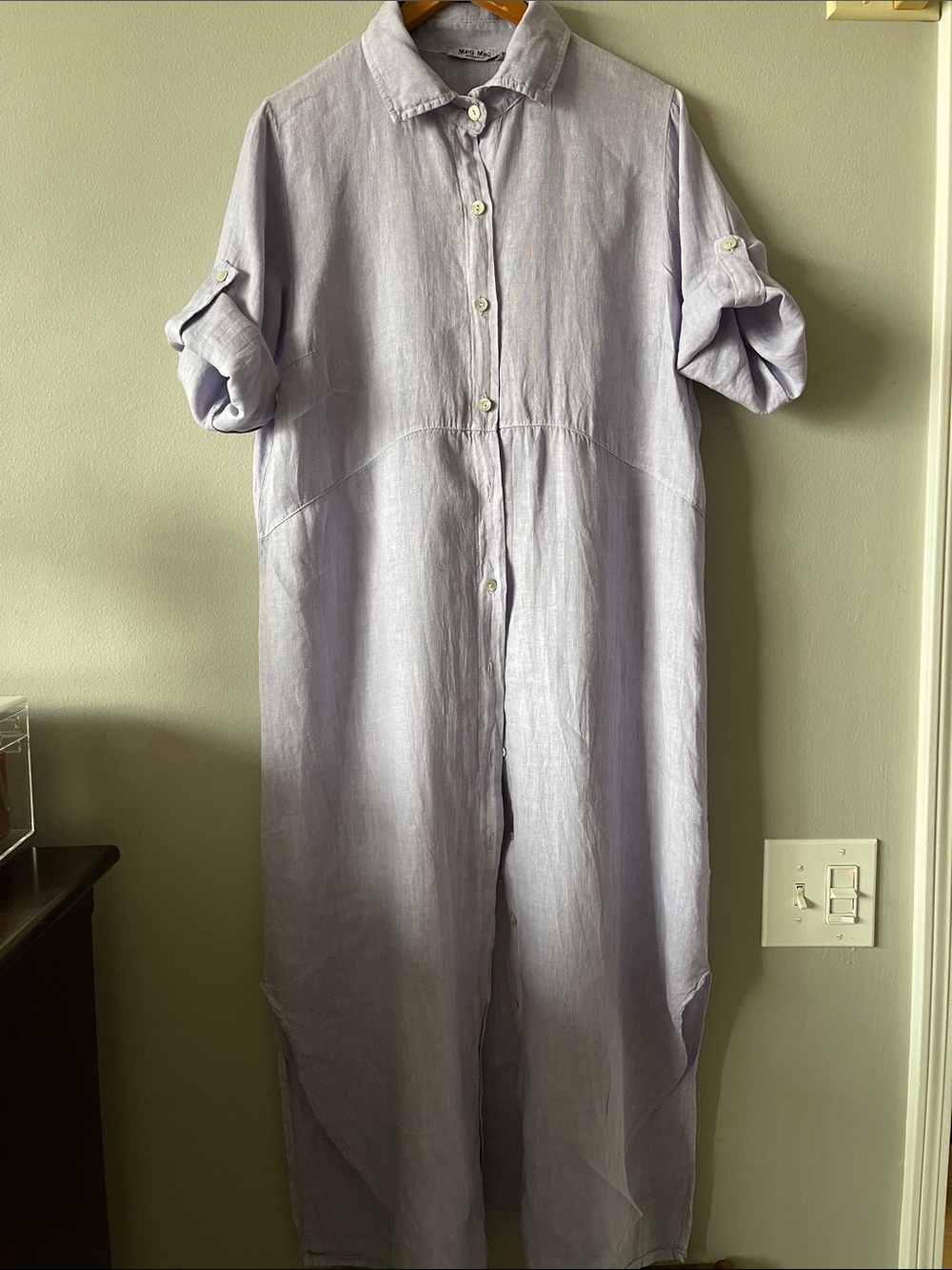 Italian 100% Linen Button-Front Maxi Dress in Lavender